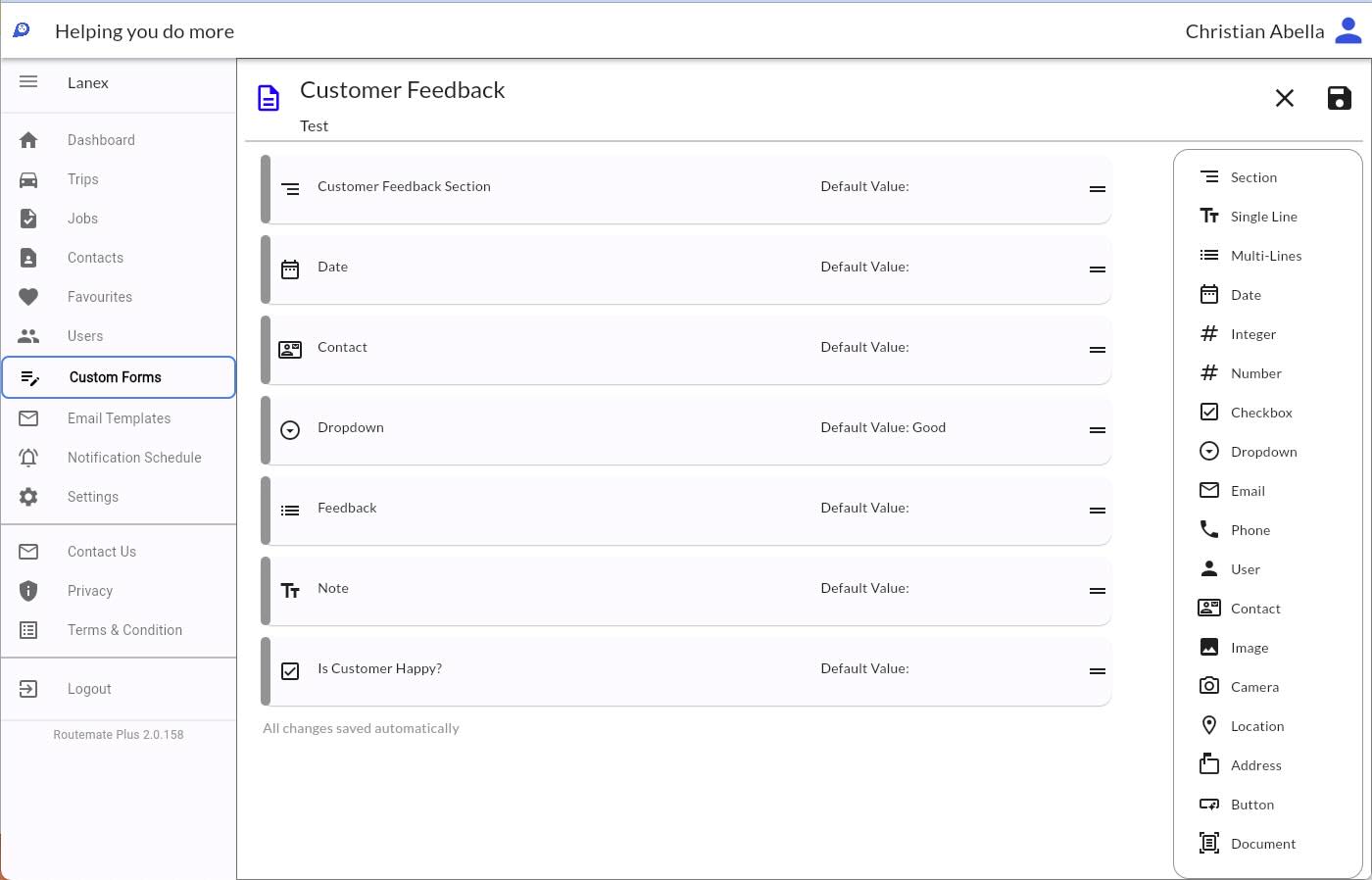 Bespoke form builder interface