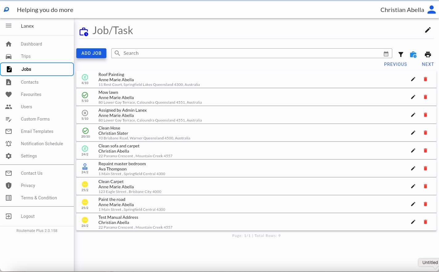 Job and task management interface