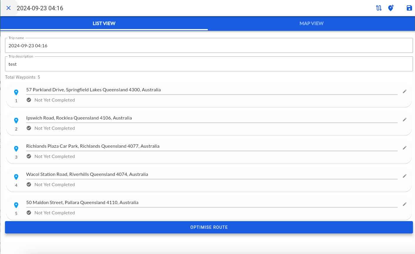 Route optimization interface